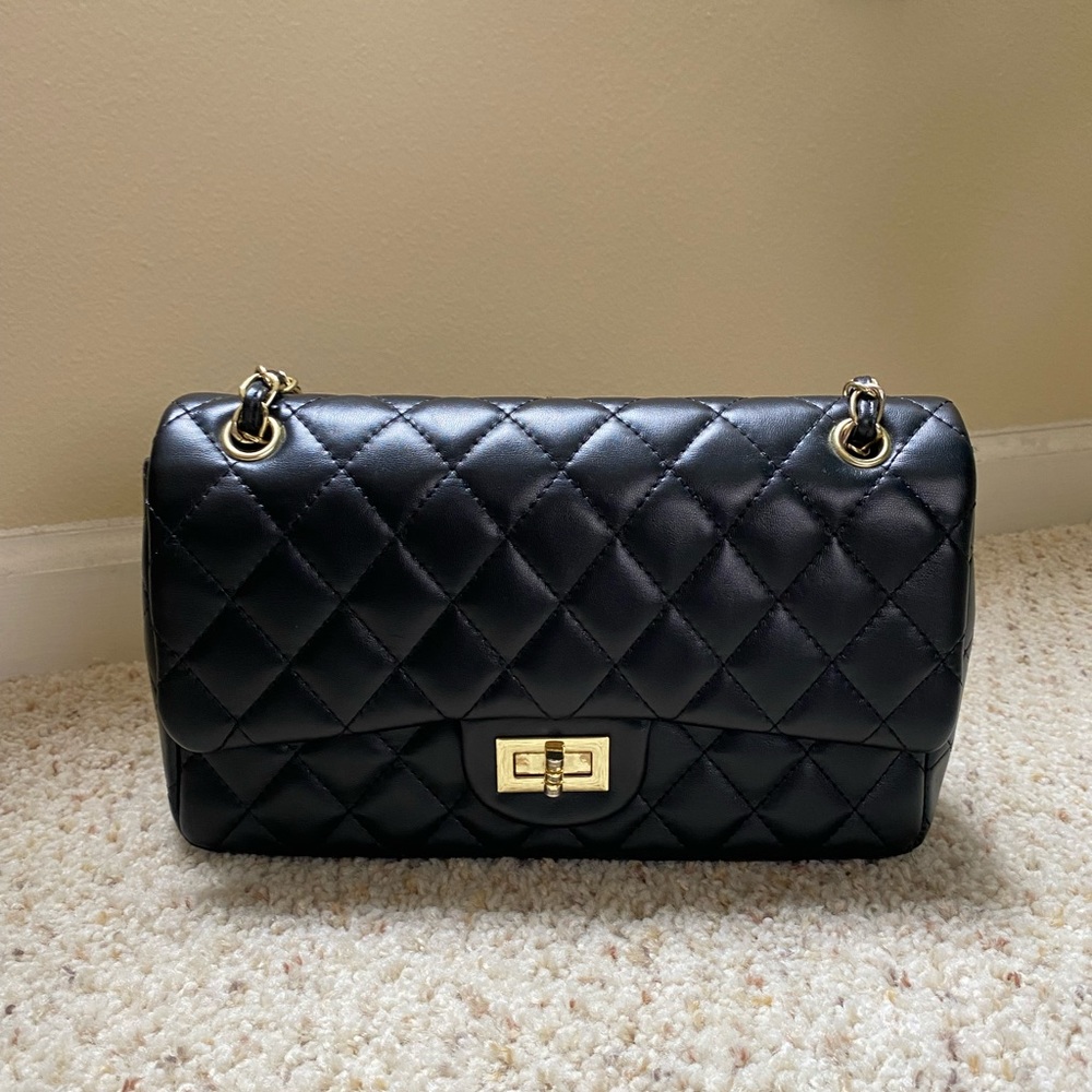 LTL London Black quilted double flap bag
